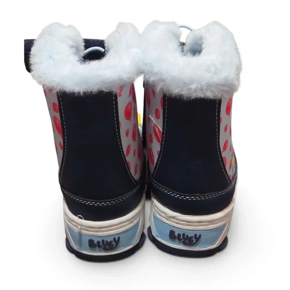 Bluey Toddler Kids Size 7 Winter Boots with Faux Fur Trim Blue Pink New